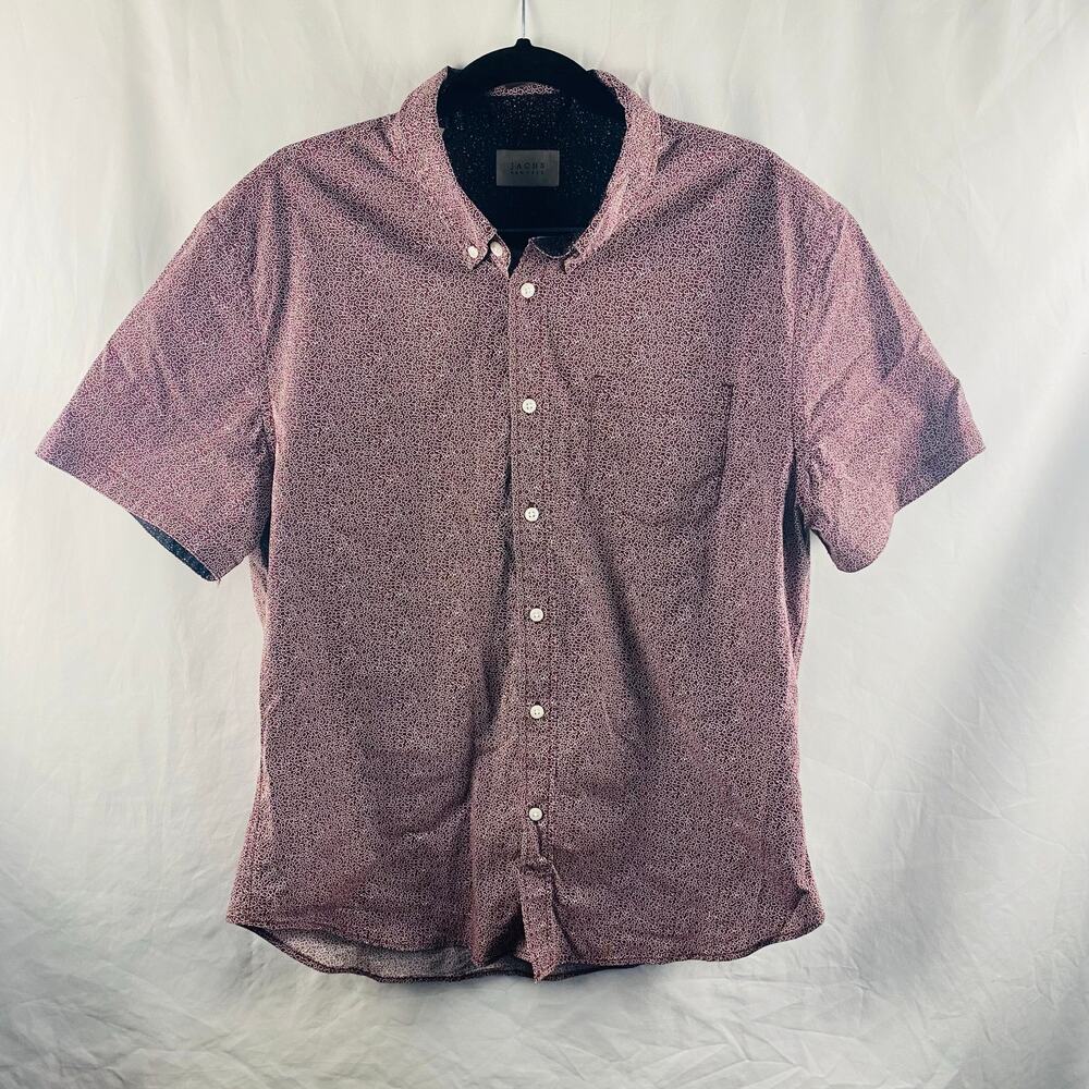 Jach's Men's Short Sleeve Burgundy Floral Button‎ Front Size Large Casual